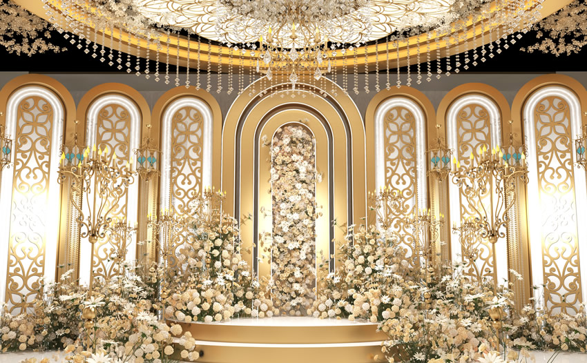 夹江香槟色调婚礼堂效果展示